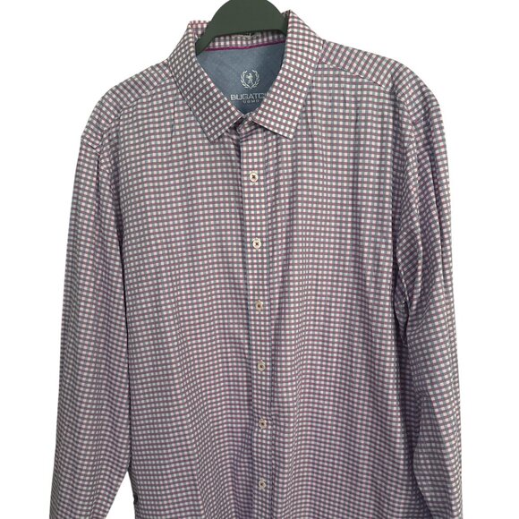 Bugatchi Shirt Mens XL Pink Blue Check Classic Cotton Button Down Gingham - Picture 1 of 4